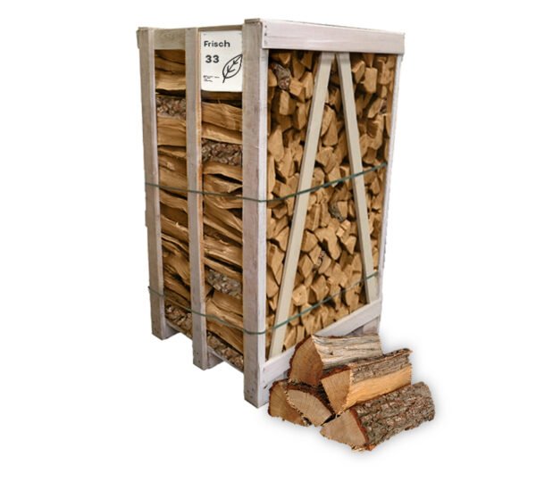 Brennholz Eiche, halbtrocken, 30-33 cm – Regalpalette