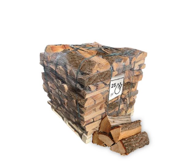 Brennholz Eiche, kammergetrocknet, 25 cm – Netzpalette