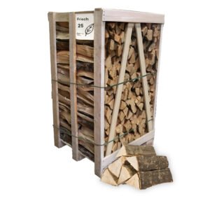 Brennholz Hainbuche, halbtrocken, 25 cm – Regalpalette