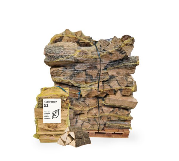 Brennholz Hainbuche, halbtrocken, 30-33 cm – Sackpalette