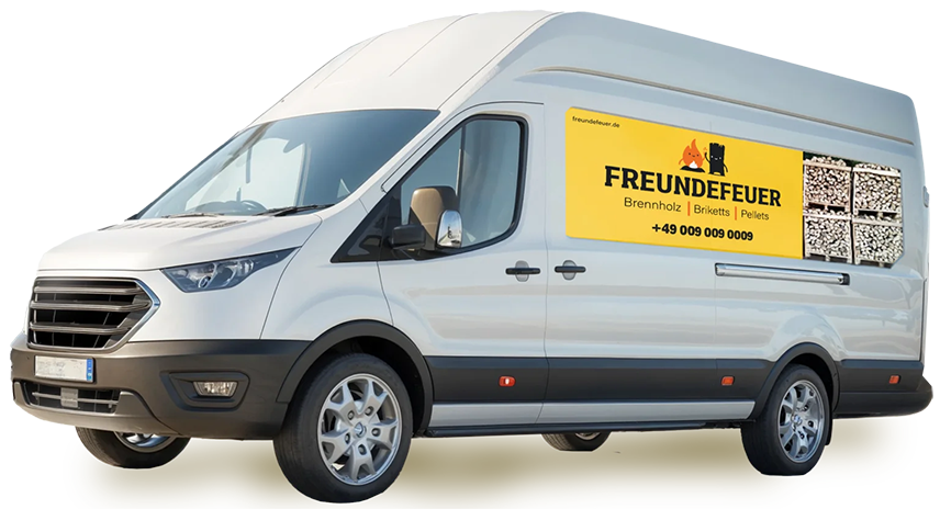 Lieferfahrzeug von FreundeFeuer mit Logo – schnelle Lieferung in Berlin & Brandenburg